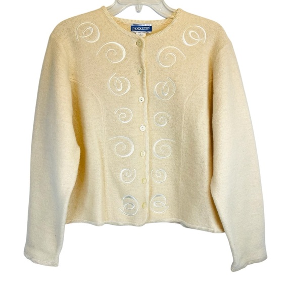 Vintage Pendleton Cardigan Womens Large Cream Wool Blend Embroidered - Picture 1 of 14